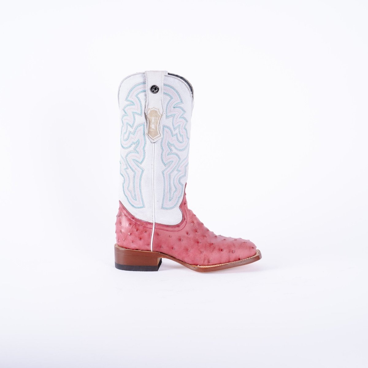 TANNER MARK WOMEN’S Ostrich Print Pink Cowgirl Boots With Montana Ice Top - Rancho Sementalvariable