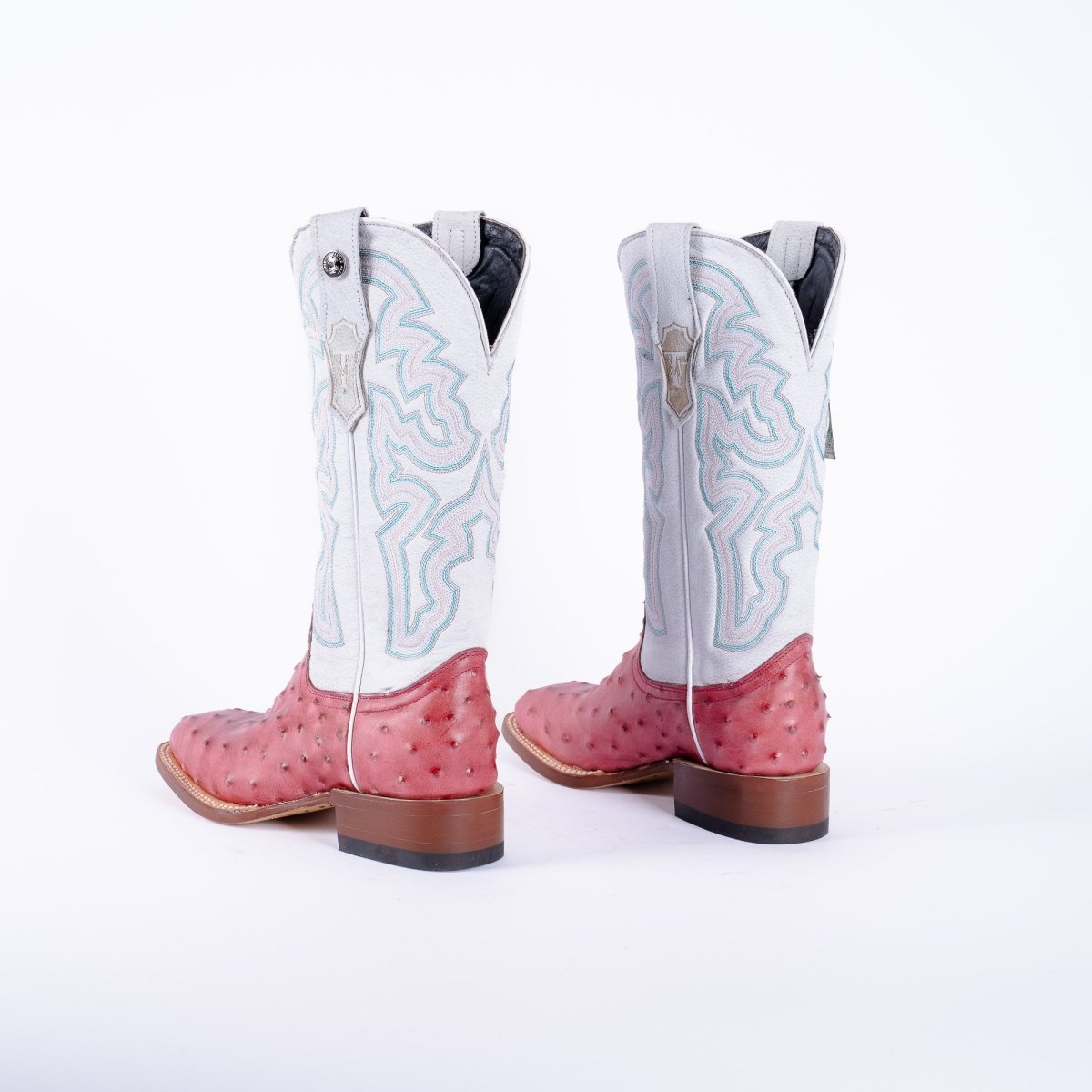 TANNER MARK WOMEN’S Ostrich Print Pink Cowgirl Boots With Montana Ice Top - Rancho Sementalvariable