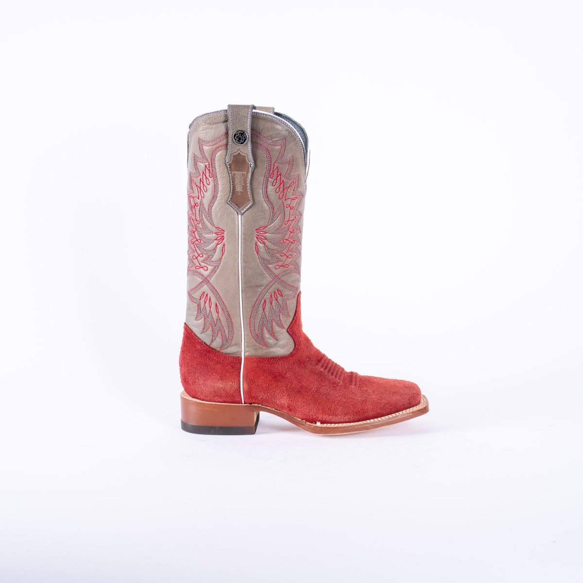 TANNER MARK WOMEN’S Ruff Out Red Cowgirl Boots With Palermo Grey Top - Rancho Sementalvariable