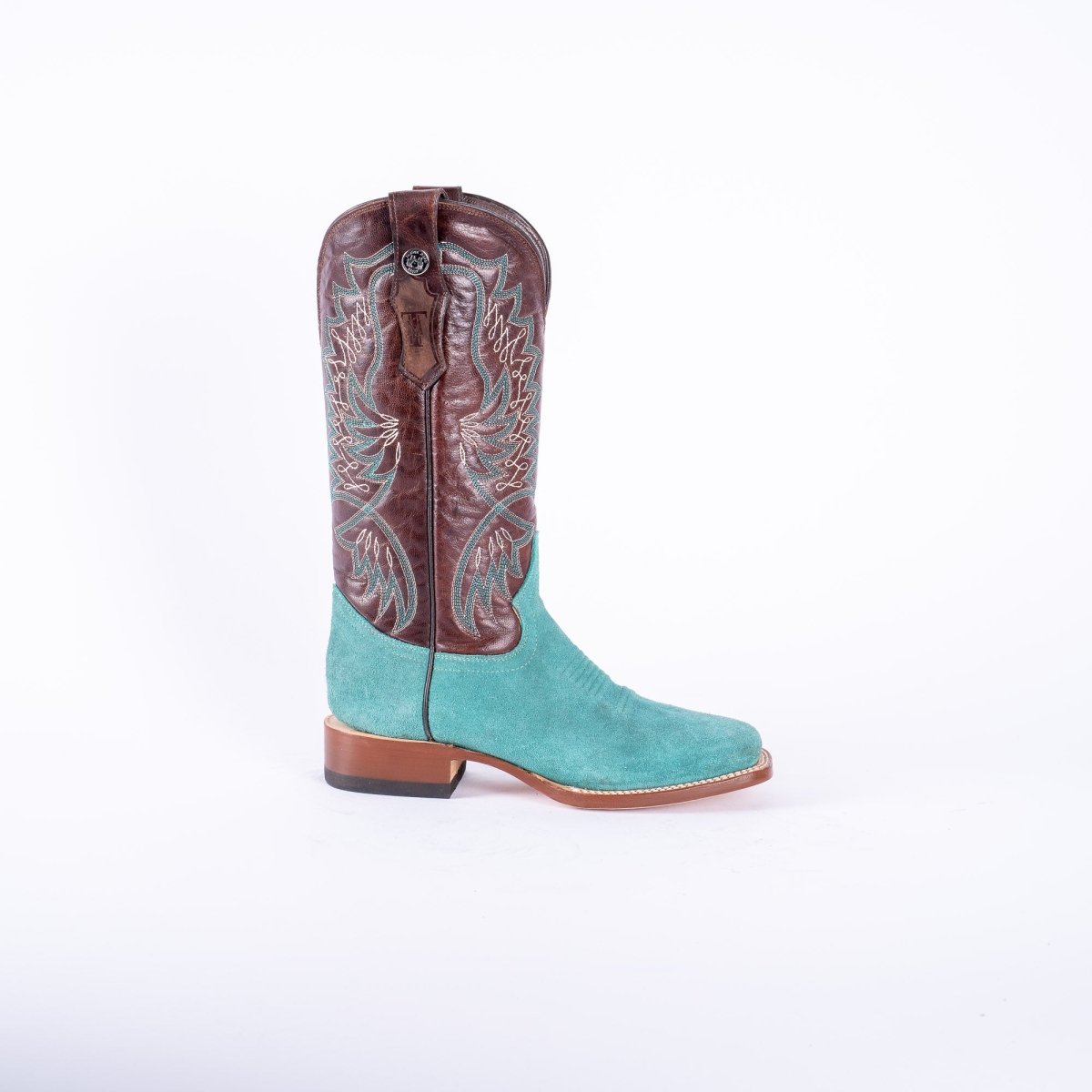 TANNER MARK WOMEN’S Ruff Out Turquoise Cowgirl Boots With Volcano Cognac Top - Rancho Sementalvariable