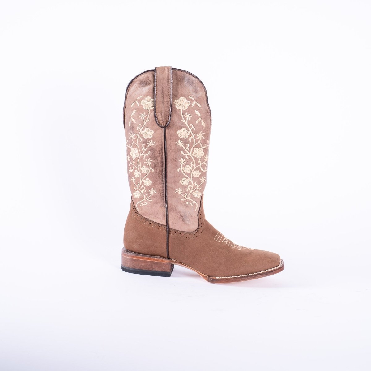 TANNER MARK WOMEN’S Turn - in Crazy Brown Cowgirl Boots With Floral Embroidery Top - Rancho Sementalvariable